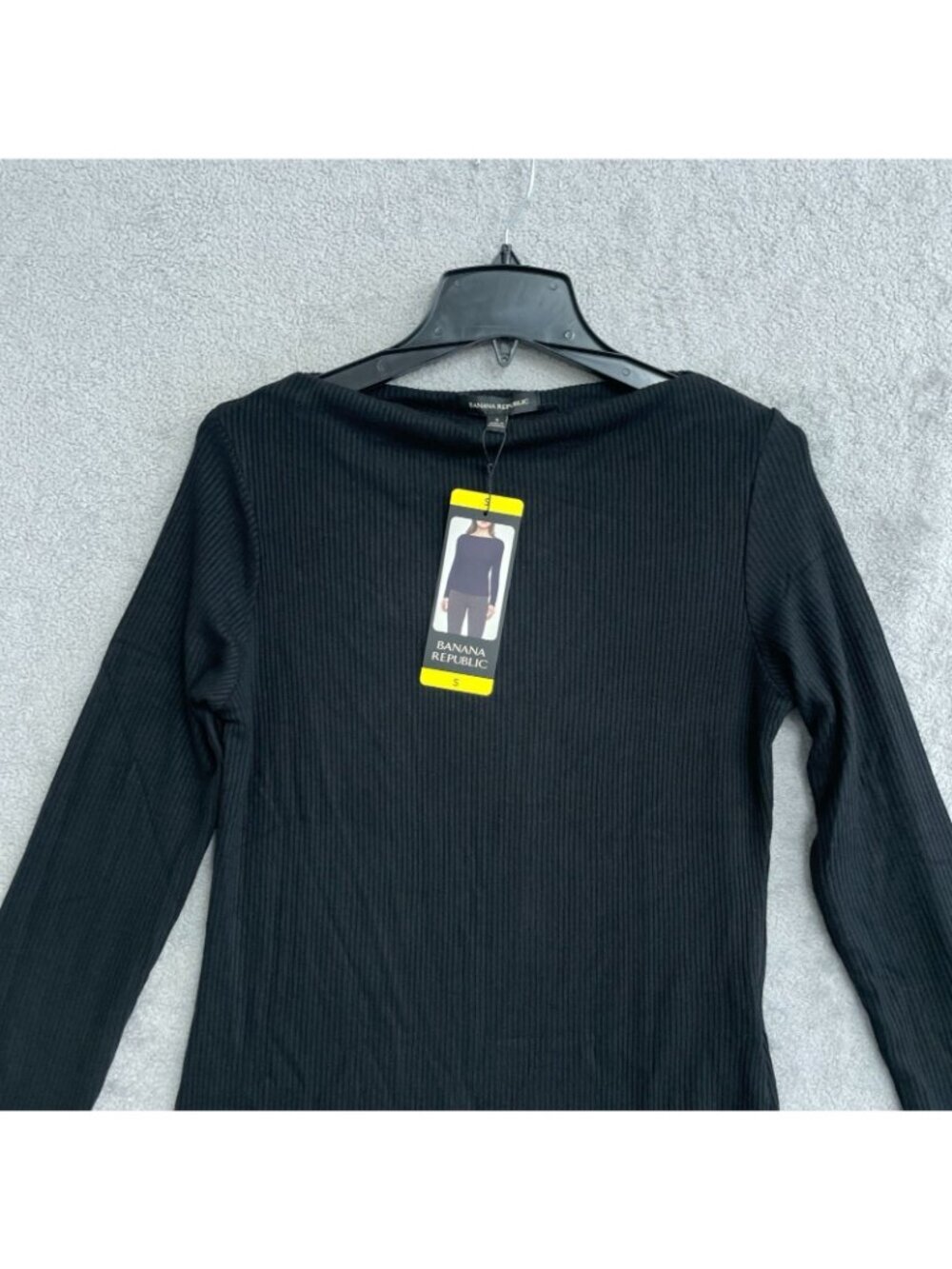 NWT Banana Republic Women's S  Black Ribbed Long Sleeve Knit Top Boat neck P0751 - Picture 9 of 10
